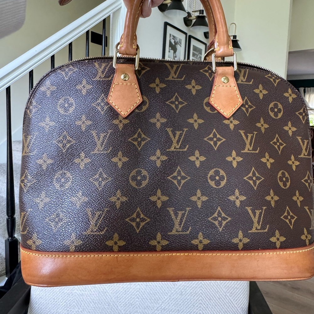 Louis Vuitton Brown Monogram Satchel with Tan Leather Trim